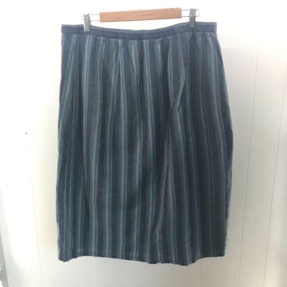 linen blend blue striped wrap midi skirt size 14/16 - Picture 1 of 4